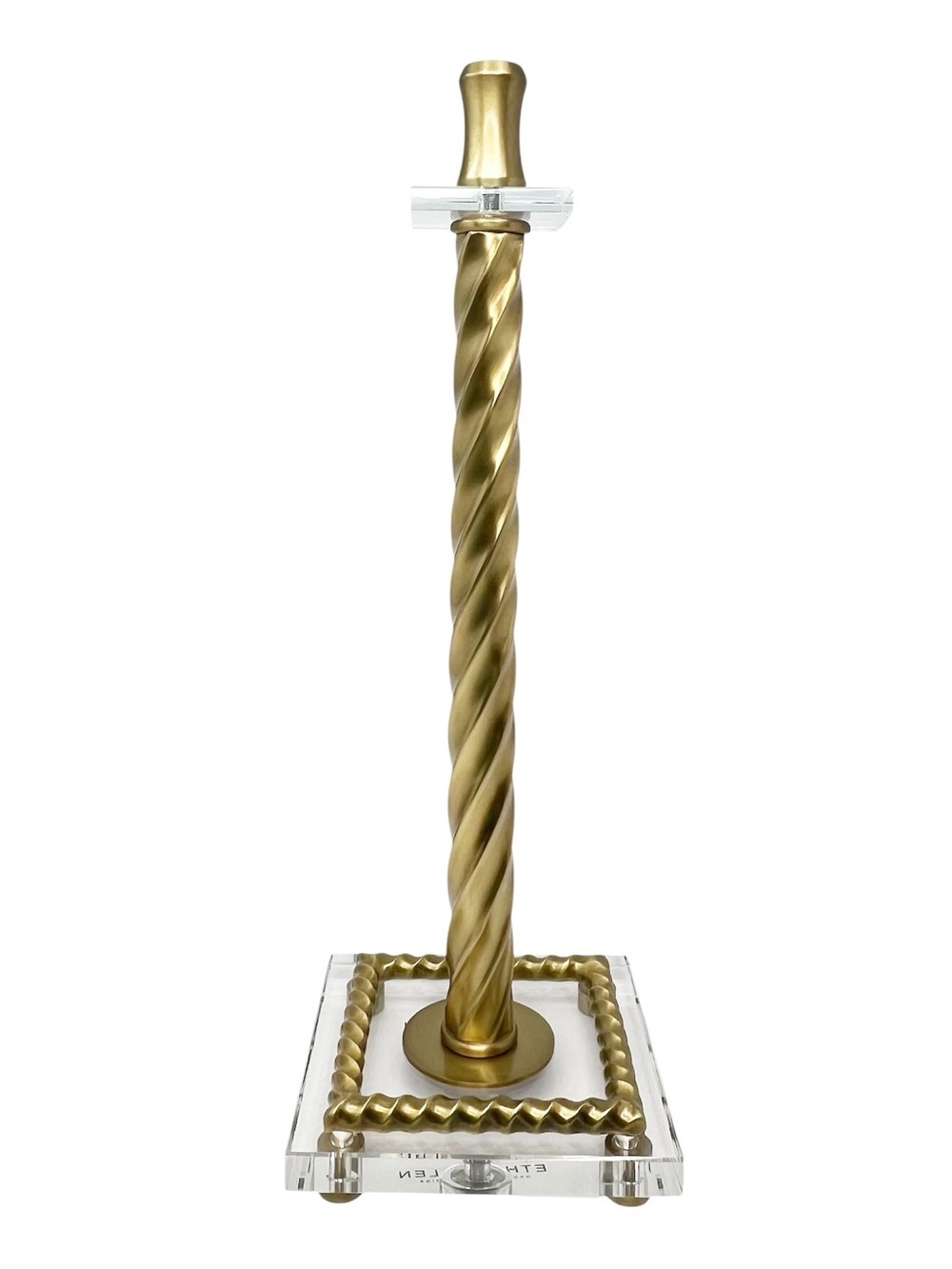 Ethan Allen 18” Tall Brass & Acrylic Candlestick Holder Spiral/Twisted Stem EUC